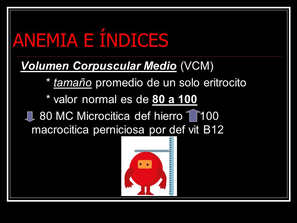 ANEMIA E ÍNDICES Volumen Corpuscular Medio (VCM)