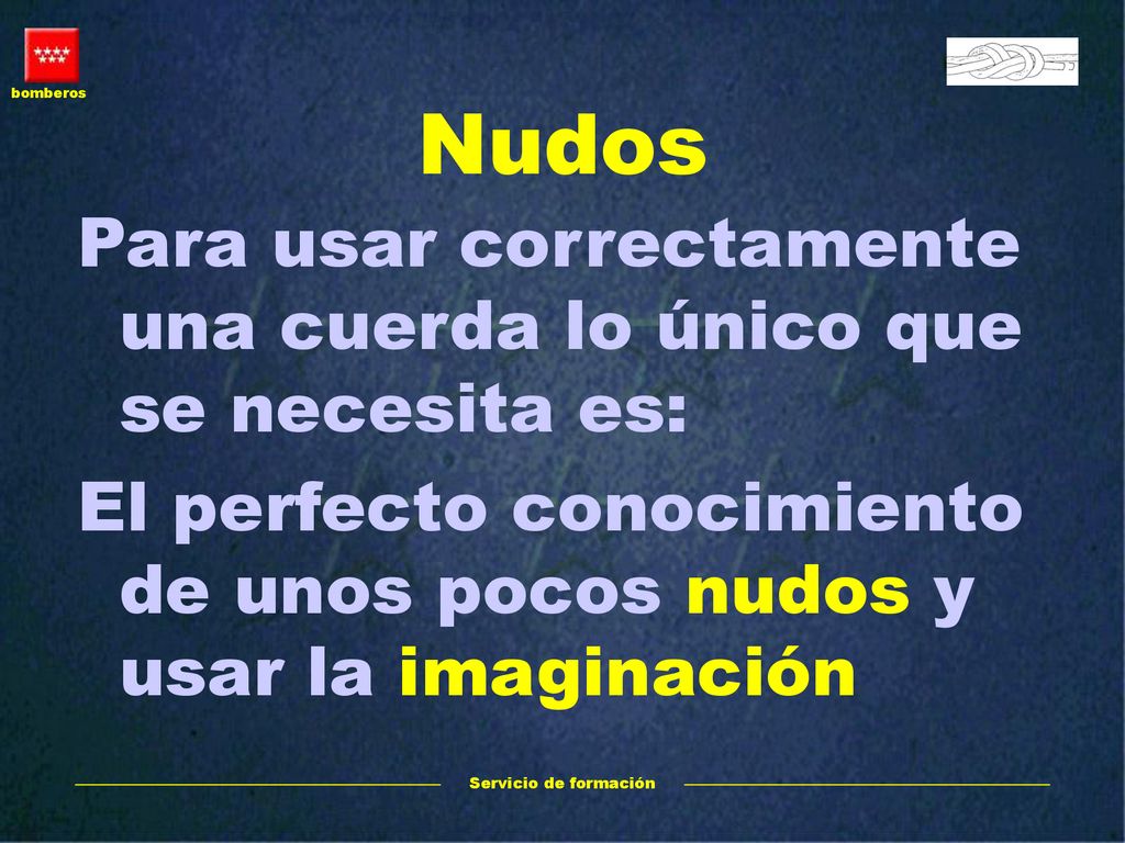 Nudos Para usar correctamente una cuerda lo único que se necesita es: