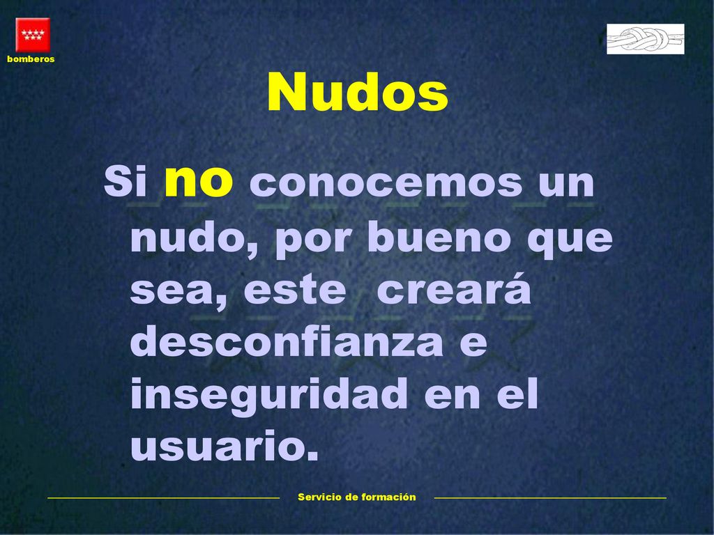 Nudos Si no conocemos un nudo, por bueno que sea, este creará desconfianza e inseguridad en el usuario.
