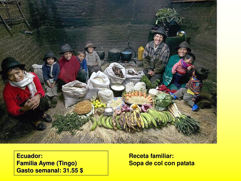 Ecuador: Familia Ayme (Tingo) Gasto semanal: $ Receta familiar: Sopa de col con patata