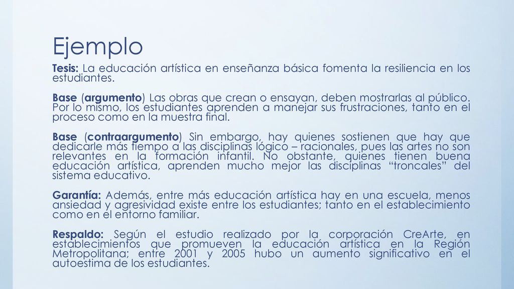 Ejemplo Tesis: La educación artística en enseñanza básica fomenta la resiliencia en los estudiantes.