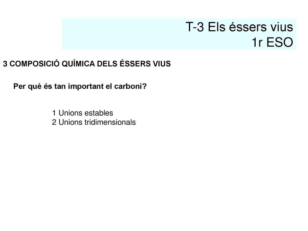 T-3 Els éssers vius 1r ESO 3 COMPOSICIÓ QUÍMICA DELS ÉSSERS VIUS