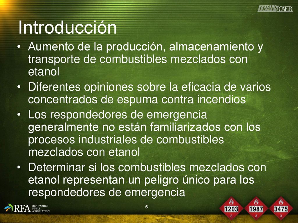 Introducción Aumento de la producción, almacenamiento y transporte de combustibles mezclados con etanol.