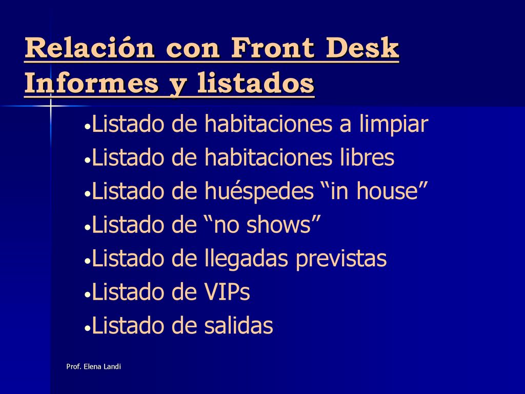 Relación con Front Desk Informes y listados
