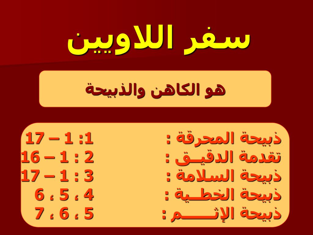سفر اللاويين هو الكاهن والذبيحة ذبيحة المحرقة : 1: 1 – 17