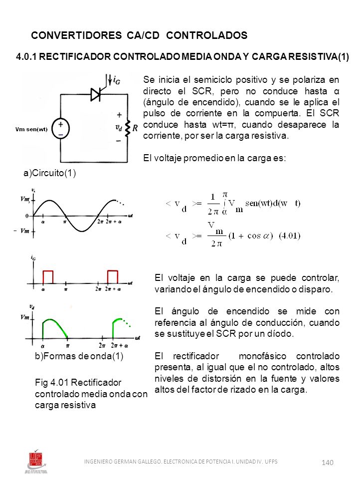 INGENIERO GERMAN GALLEGO. ELECTRONICA DE POTENCIA I. UNIDAD IV. UFPS