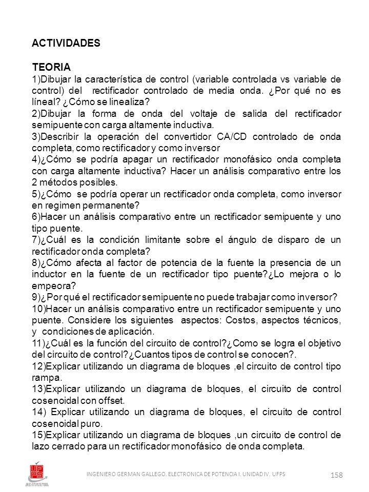 INGENIERO GERMAN GALLEGO. ELECTRONICA DE POTENCIA I. UNIDAD IV. UFPS
