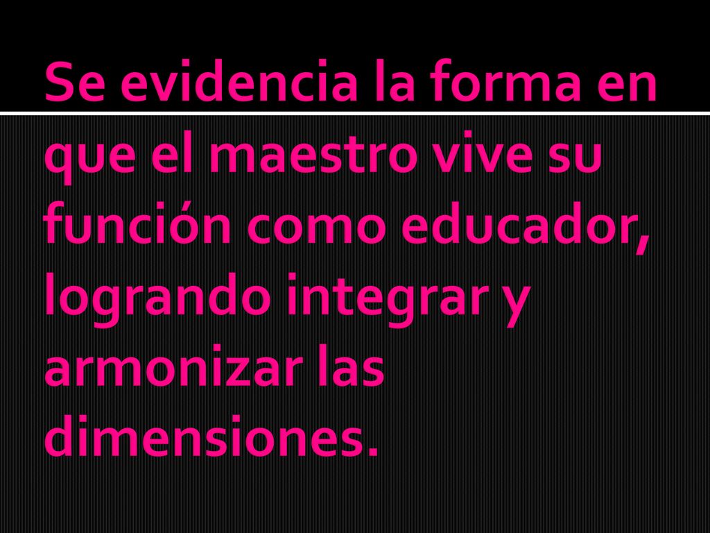 Se evidencia la forma en que el maestro vive su función como educador, logrando integrar y armonizar las dimensiones.