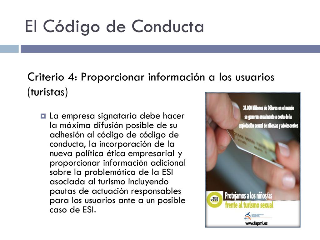 El Código de Conducta Criterio 4: Proporcionar información a los usuarios (turistas)