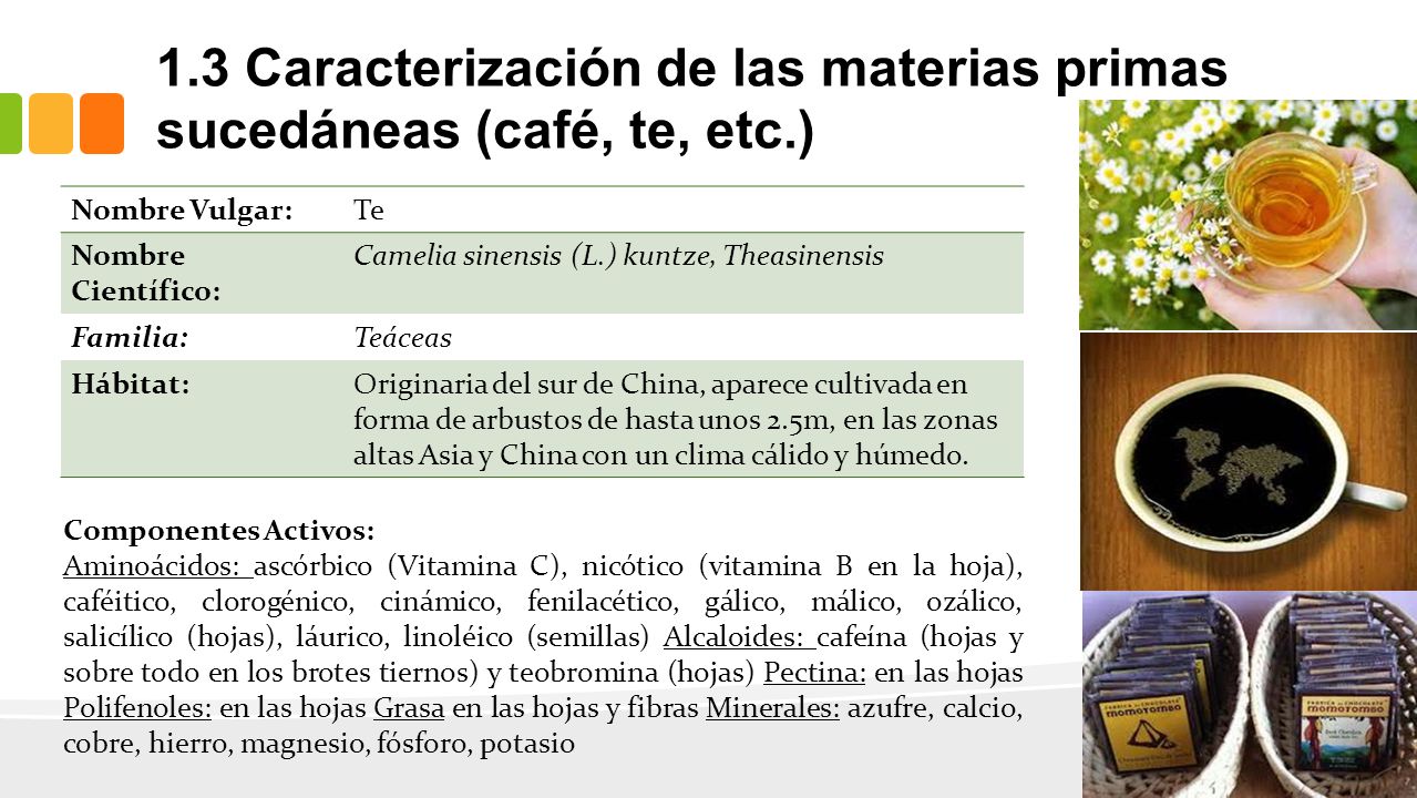 1.3 Caracterización de las materias primas sucedáneas (café, te, etc.)
