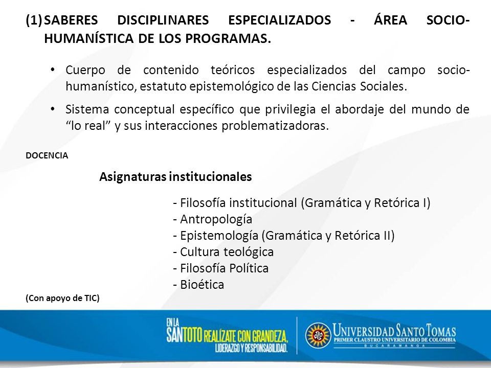 SABERES DISCIPLINARES ESPECIALIZADOS - ÁREA SOCIO-HUMANÍSTICA DE LOS PROGRAMAS.