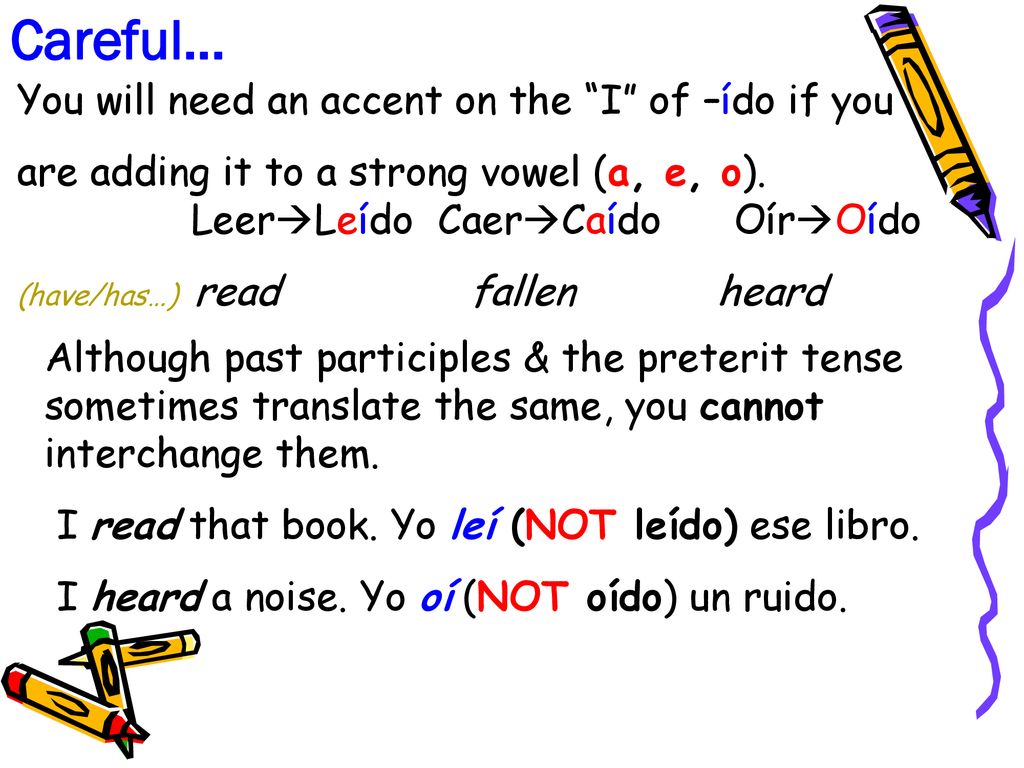 Careful… You will need an accent on the I of –ído if you