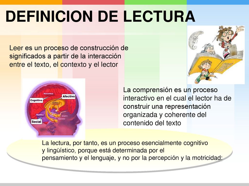 DEFINICION DE LECTURA Leer es un proceso de construcción de significados a partir de la interacción entre el texto, el contexto y el lector.