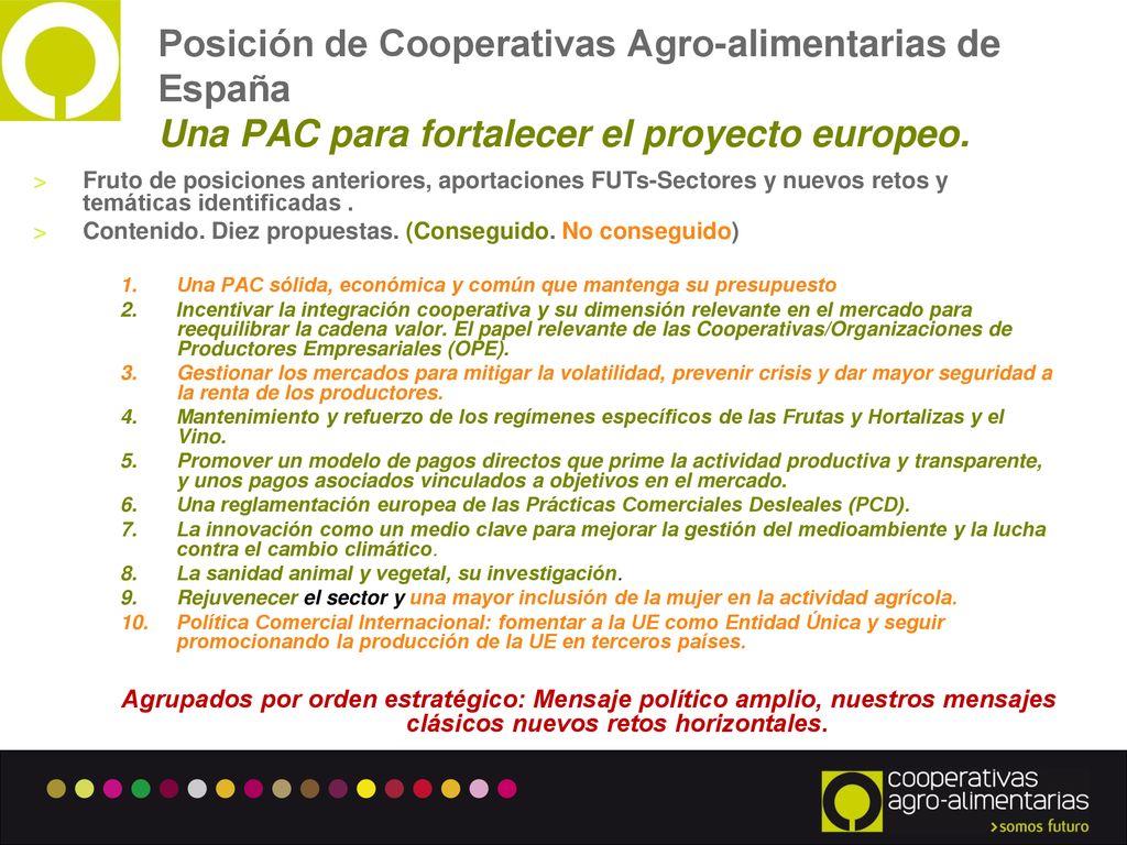 Posición de Cooperativas Agro-alimentarias de España Una PAC para fortalecer el proyecto europeo.