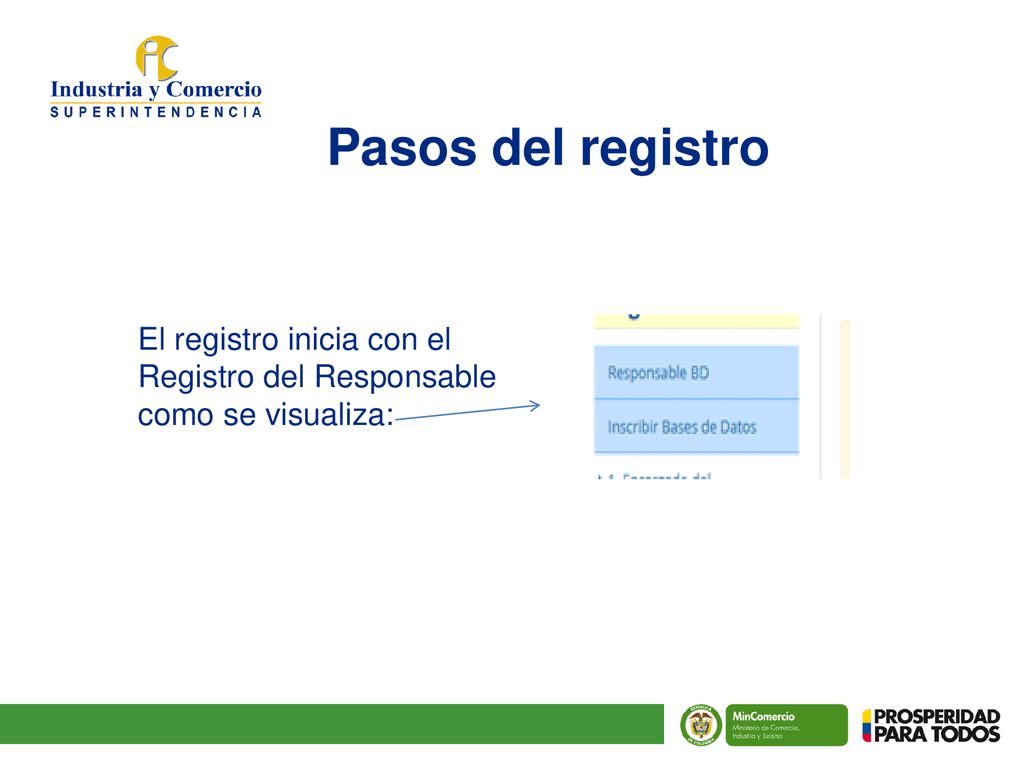 Pasos del registro El registro inicia con el Registro del Responsable