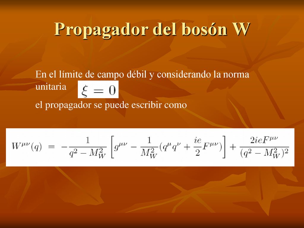 Propagador del bosón W En el límite de campo débil y considerando la norma unitaria.