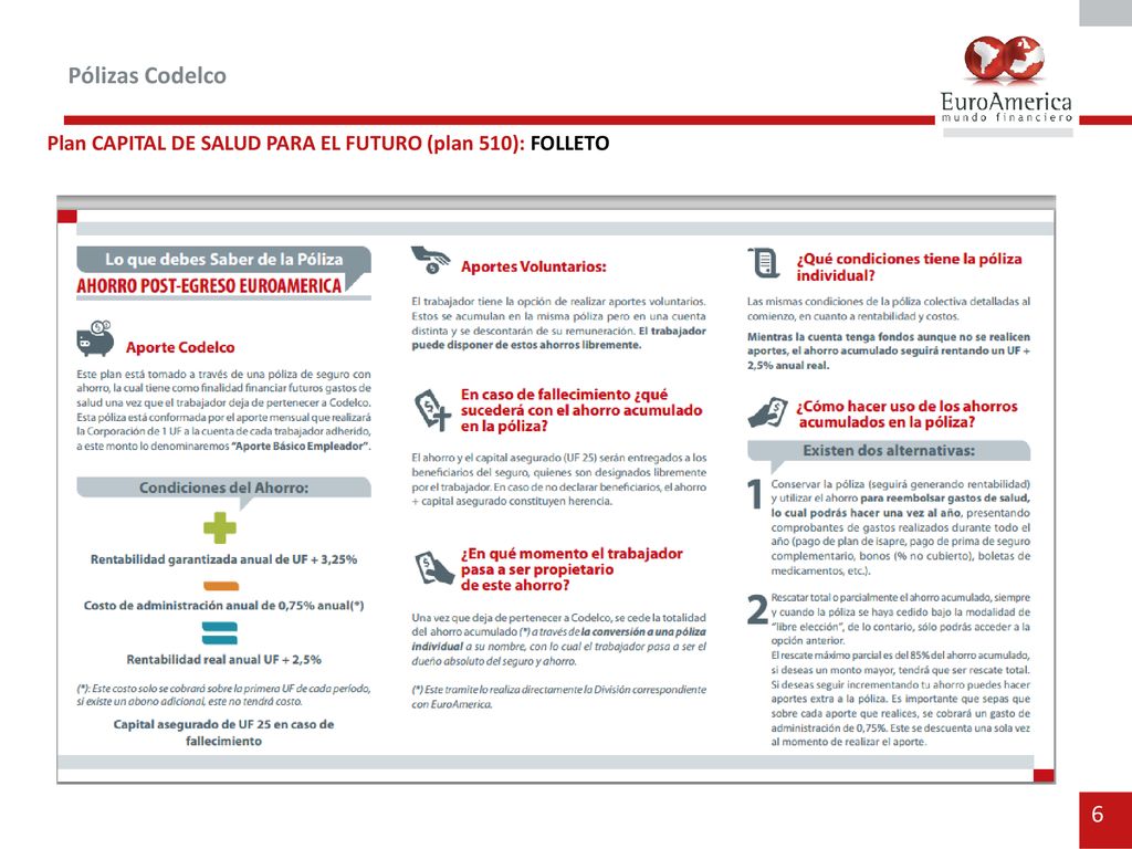 Pólizas Codelco Plan CAPITAL DE SALUD PARA EL FUTURO (plan 510): FOLLETO
