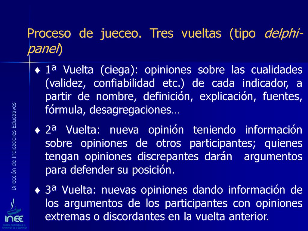 Proceso de jueceo. Tres vueltas (tipo delphi-panel)