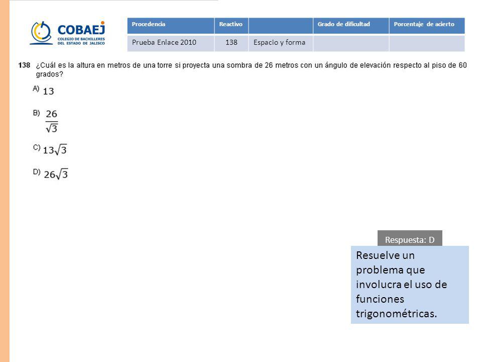Procedencia Reactivo. Grado de dificultad. Porcentaje de acierto. Prueba Enlace Espacio y forma.