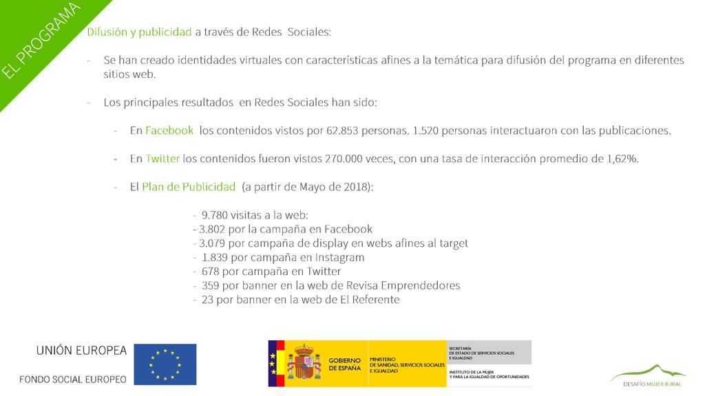 EL PROGRAMA Difusión y publicidad a través de Redes Sociales:
