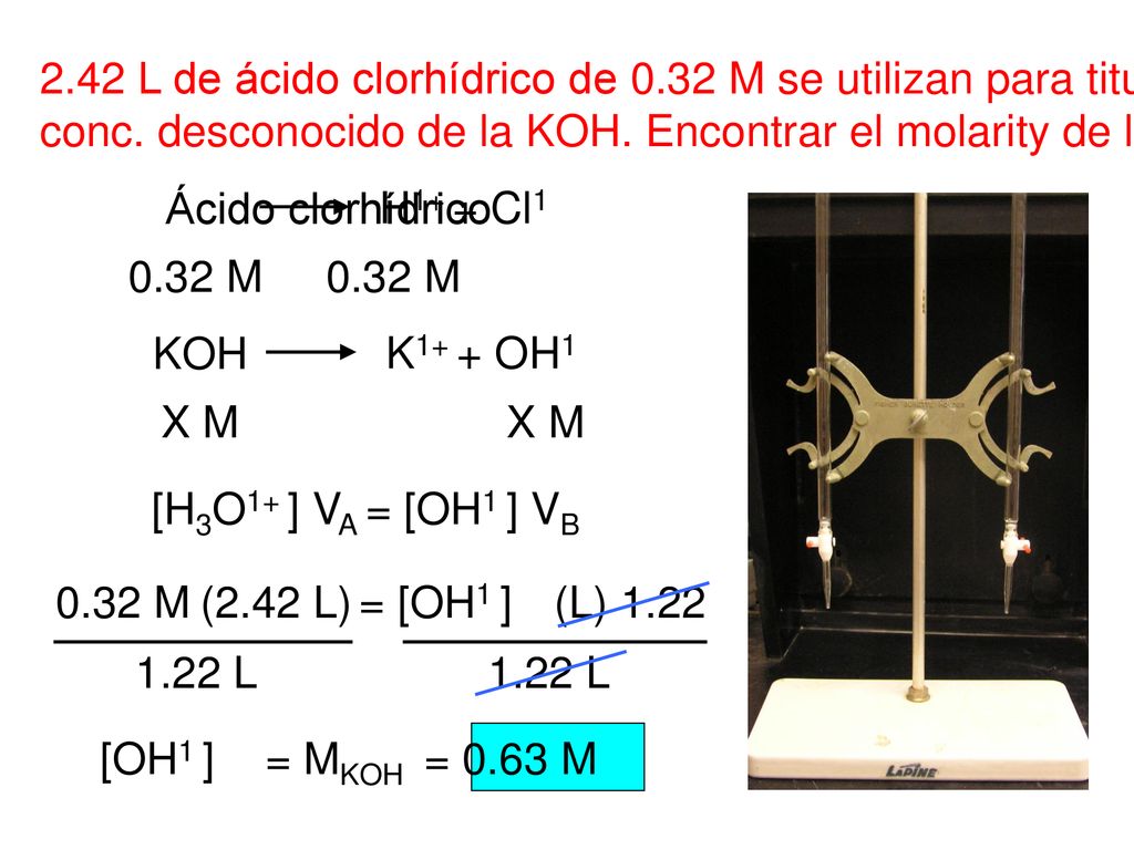 2. 42 L de ácido clorhídrico de M se utilizan para titular 1