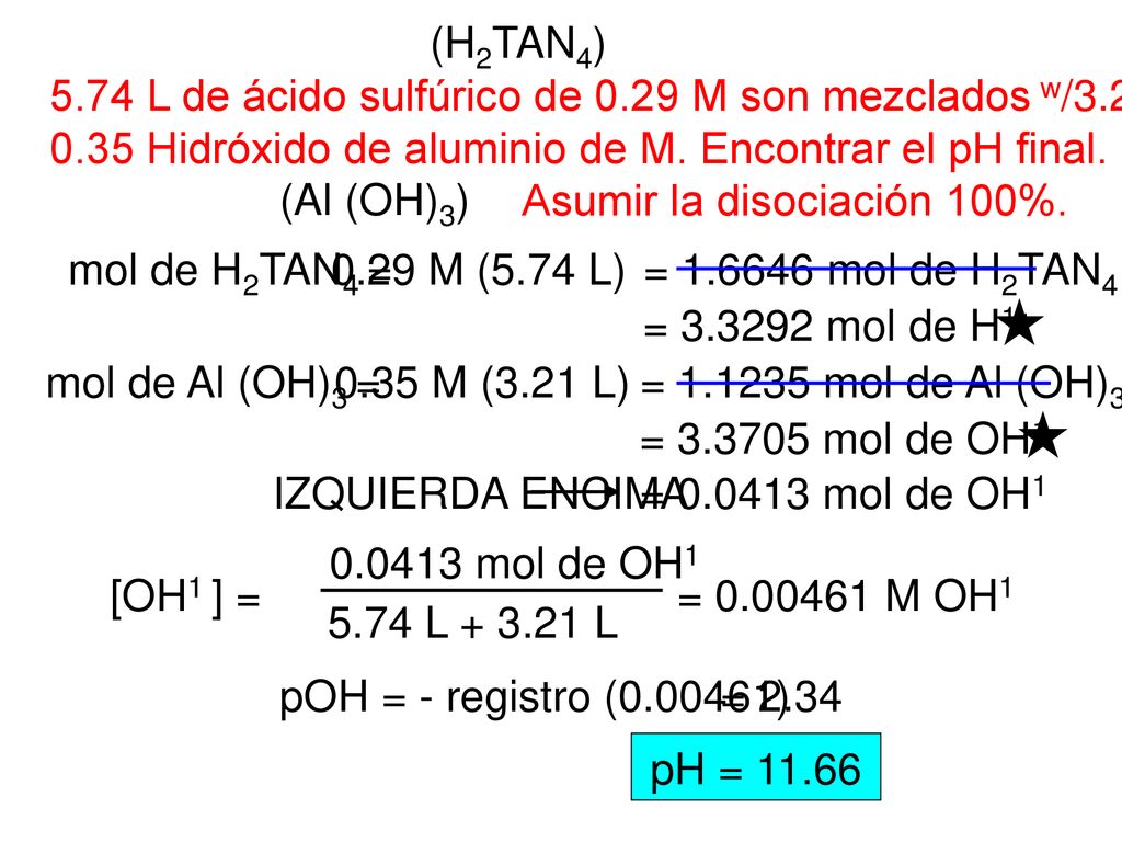 5.74 L de ácido sulfúrico de 0.29 M son mezclados w/3.21 L de