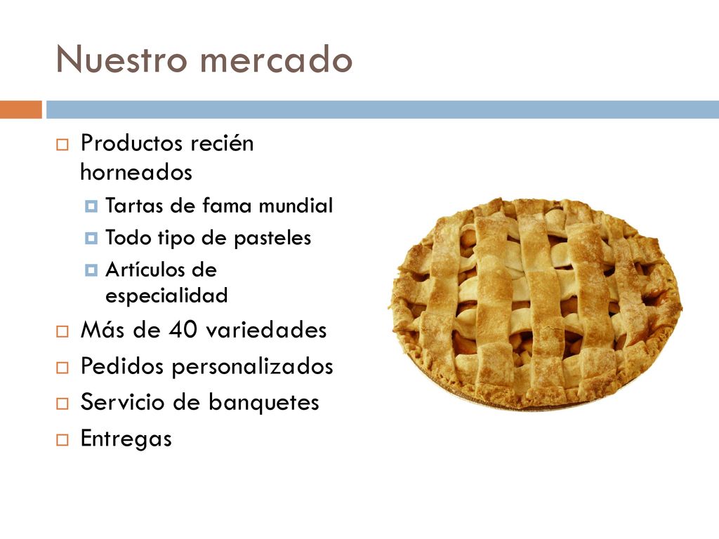 Nuestro mercado Productos recién horneados Más de 40 variedades