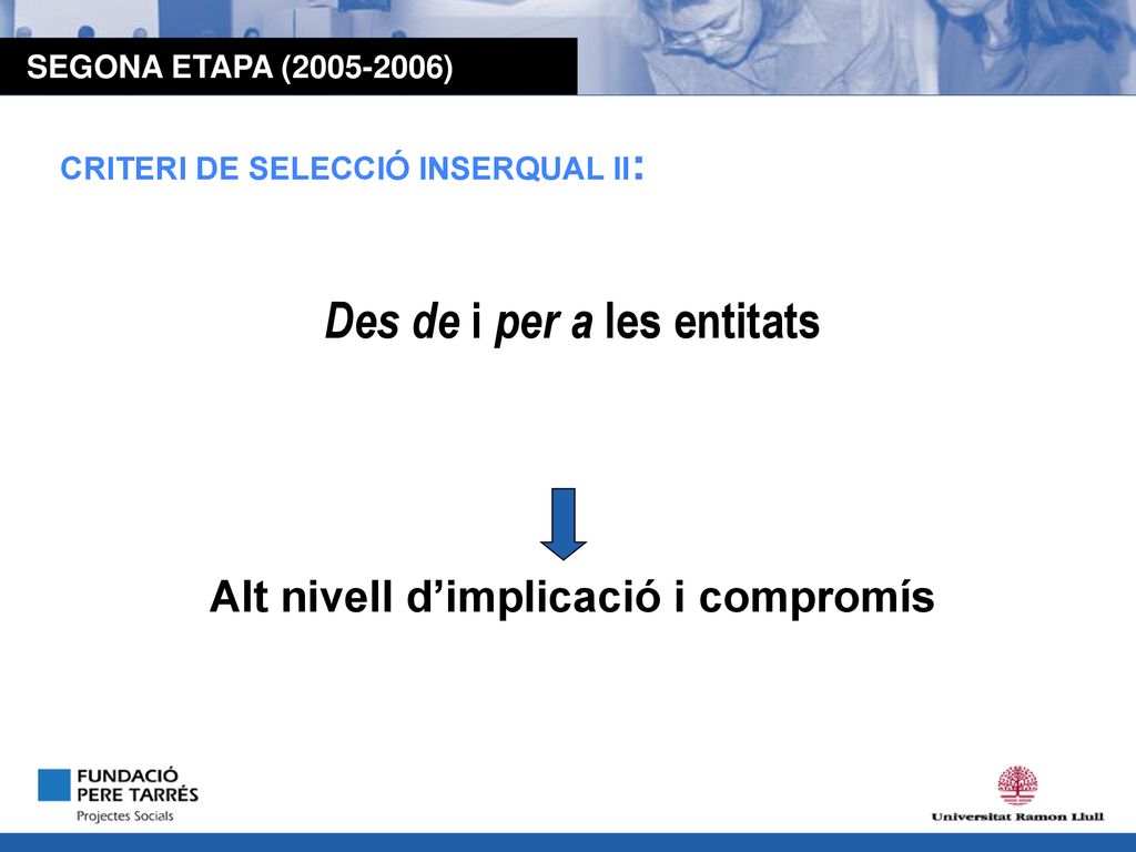 Des de i per a les entitats Alt nivell d’implicació i compromís