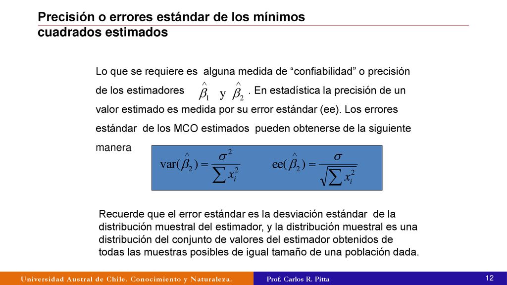 Precisión o errores estándar de los mínimos cuadrados estimados