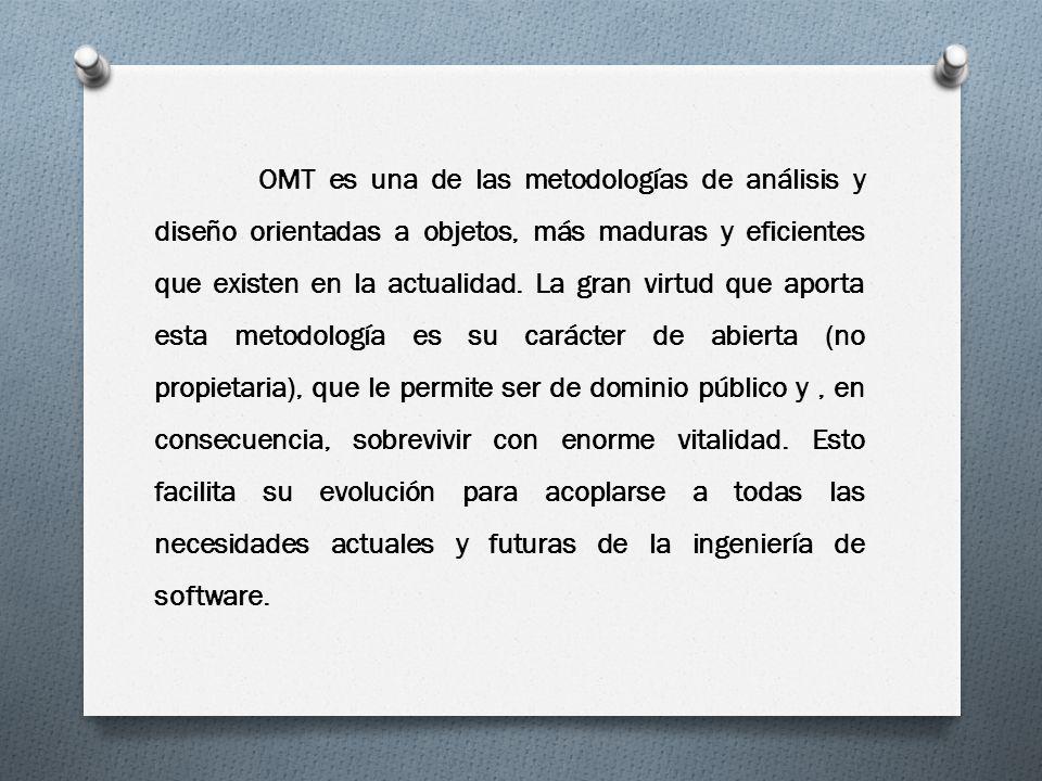 OMT es una de las metodologías de análisis y diseño orientadas a objetos, más maduras y eficientes que existen en la actualidad.