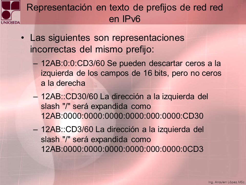 Representación en texto de prefijos de red red en IPv6