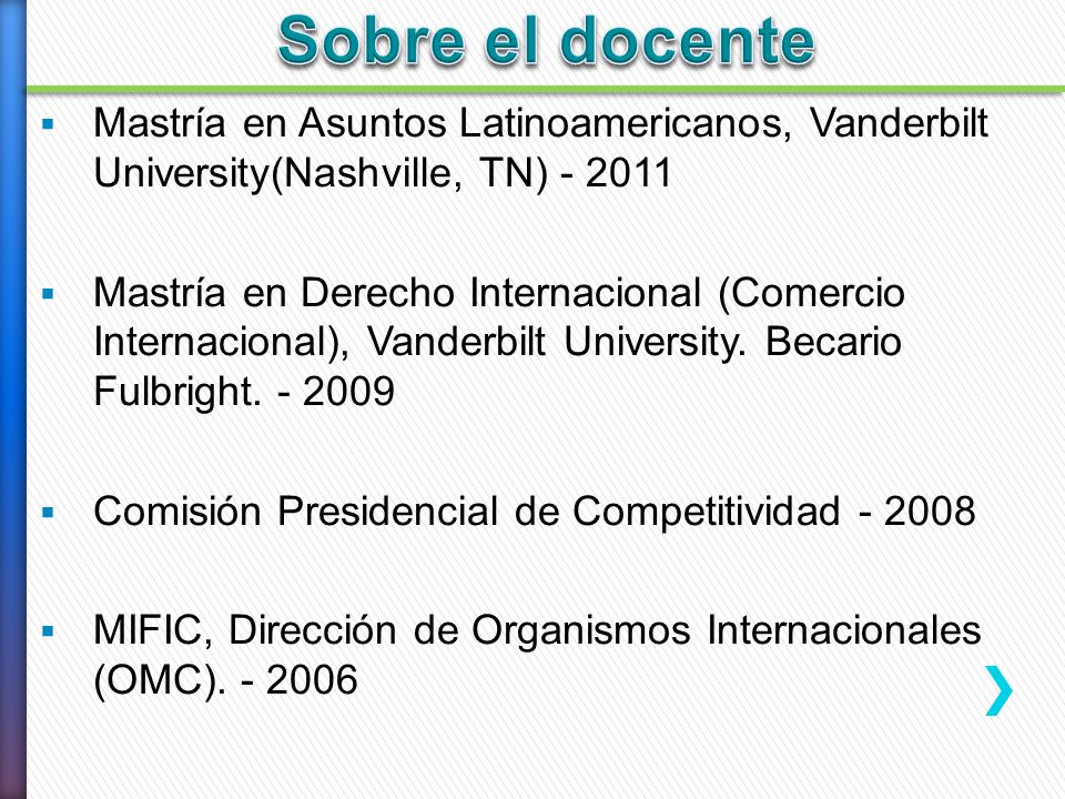 Sobre el docente Mastría en Asuntos Latinoamericanos, Vanderbilt University(Nashville, TN)