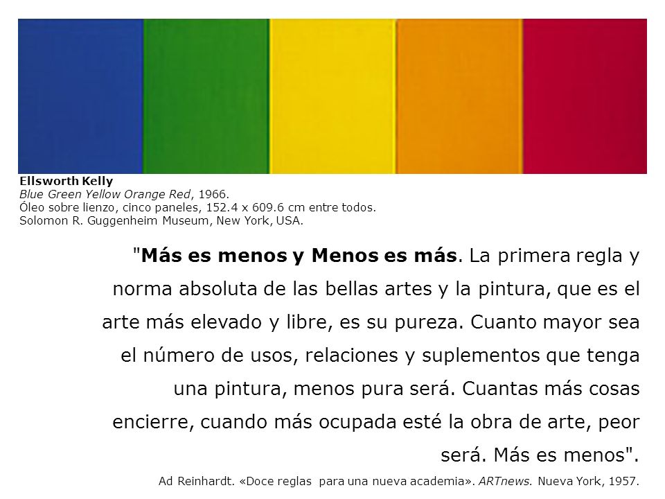 Ellsworth Kelly Blue Green Yellow Orange Red, Óleo sobre lienzo, cinco paneles, x cm entre todos.