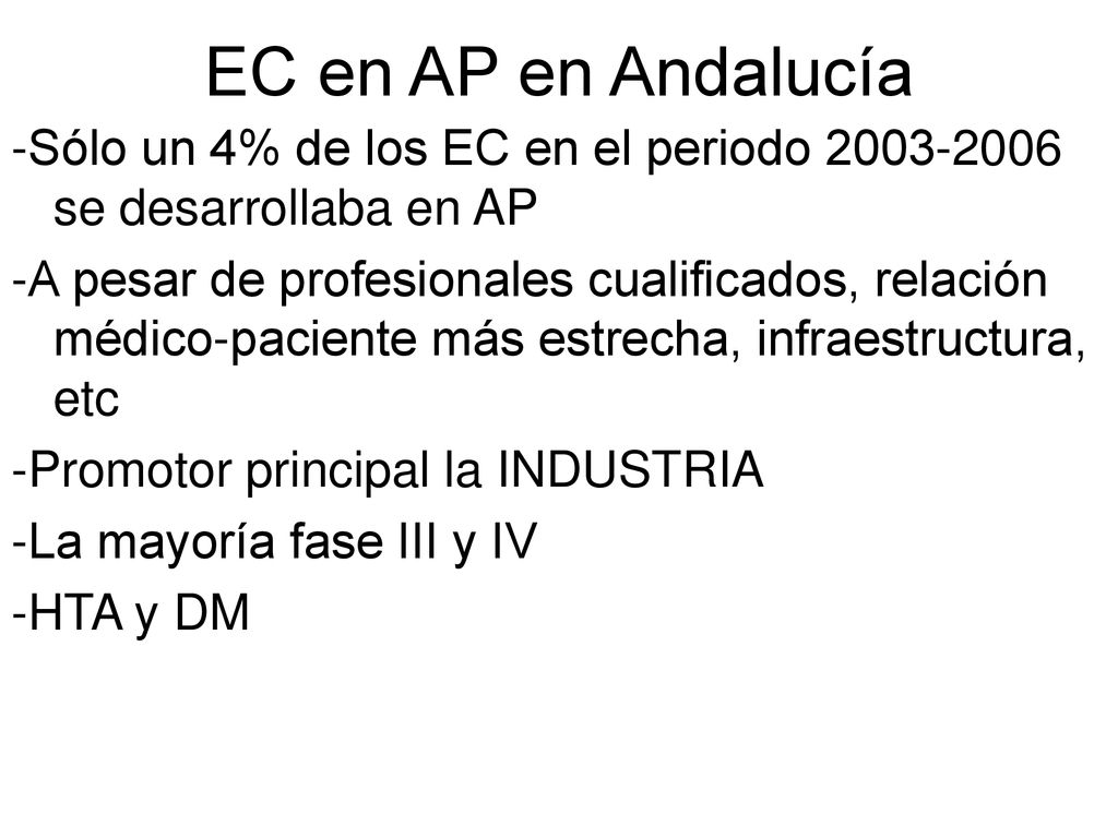 EC en AP en Andalucía -Sólo un 4% de los EC en el periodo se desarrollaba en AP.