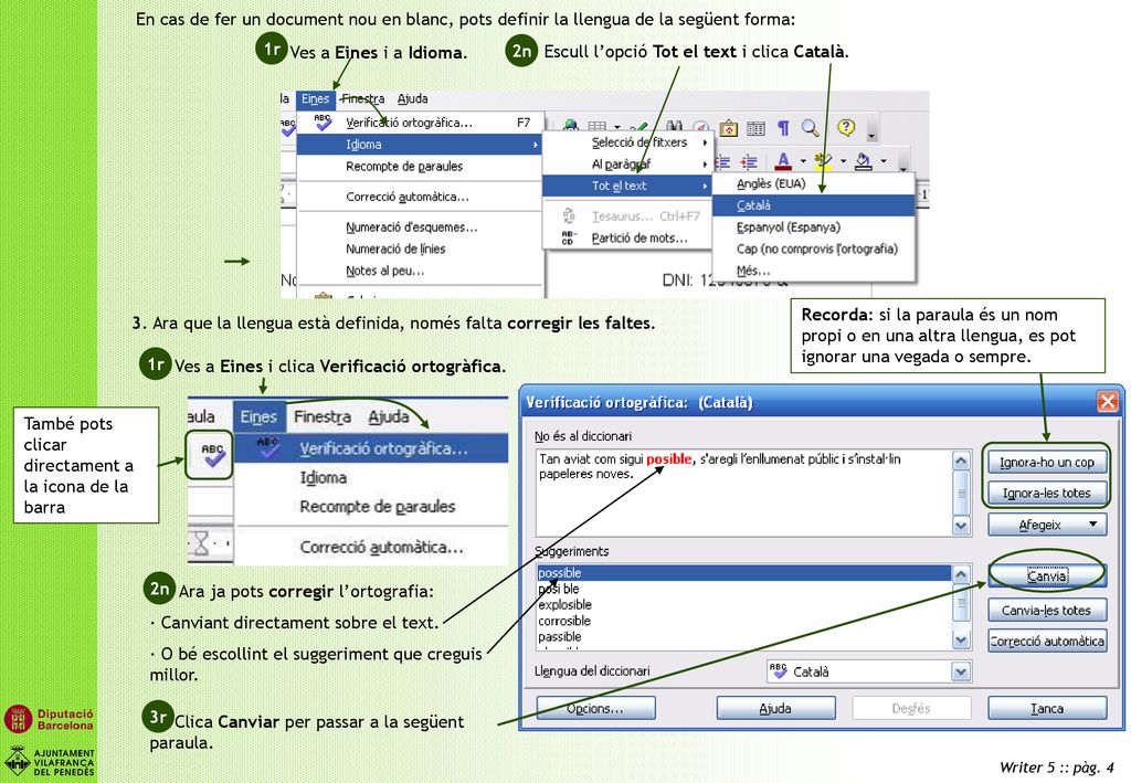 En cas de fer un document nou en blanc, pots definir la llengua de la següent forma: