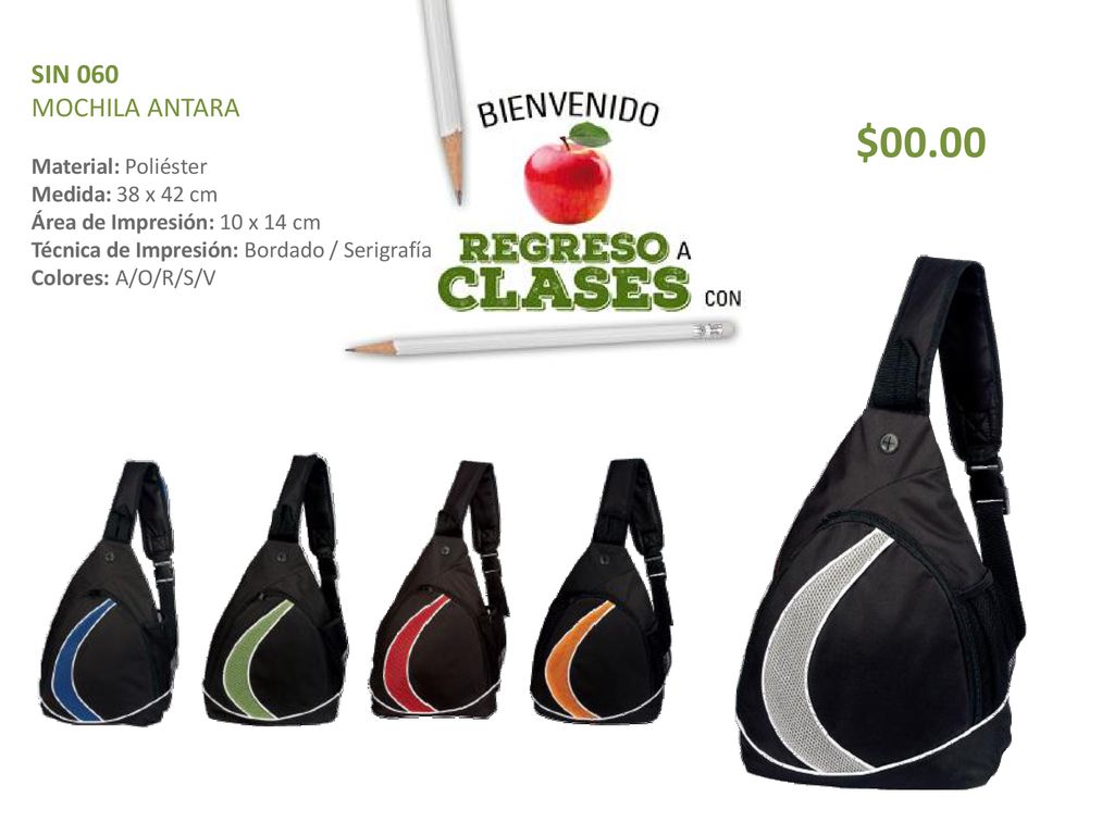 $00.00 SIN 060 MOCHILA ANTARA Material: Poliéster Medida: 38 x 42 cm