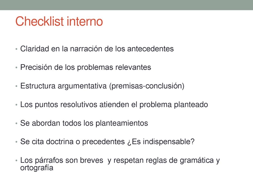 Checklist interno Claridad en la narración de los antecedentes