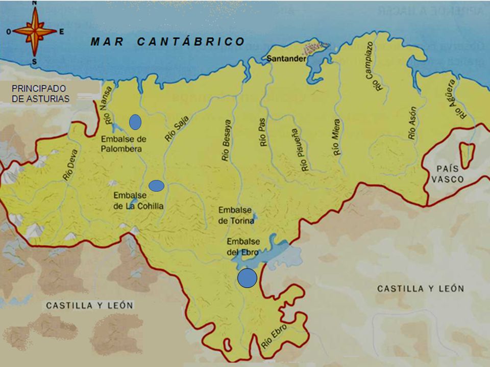 Los ríos La mayoría de los ríos nacen en la Cordillera Cantábrica y desembocan en el mar Cantábrico. Son cortos y caudalosos.