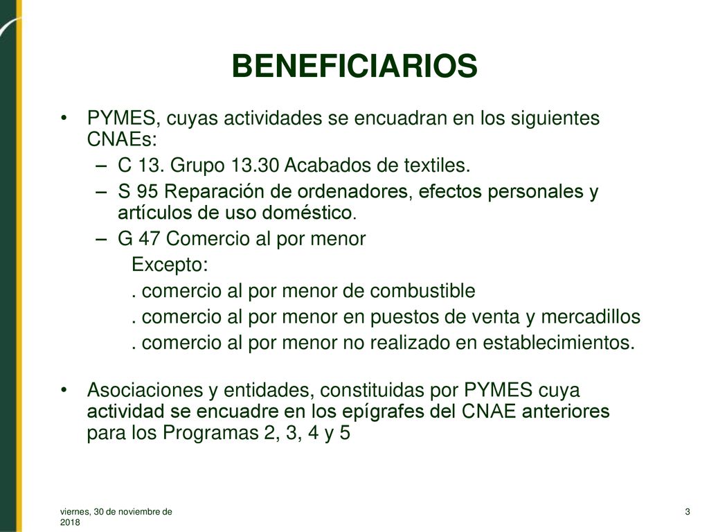 BENEFICIARIOS PYMES, cuyas actividades se encuadran en los siguientes CNAEs: C 13. Grupo Acabados de textiles.