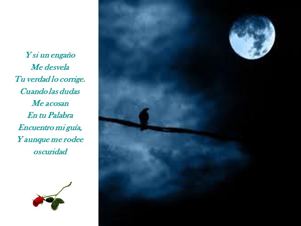 Y si un engaño Me desvela. Tu verdad lo corrige. Cuando las dudas. Me acosan. En tu Palabra. Encuentro mi guía,