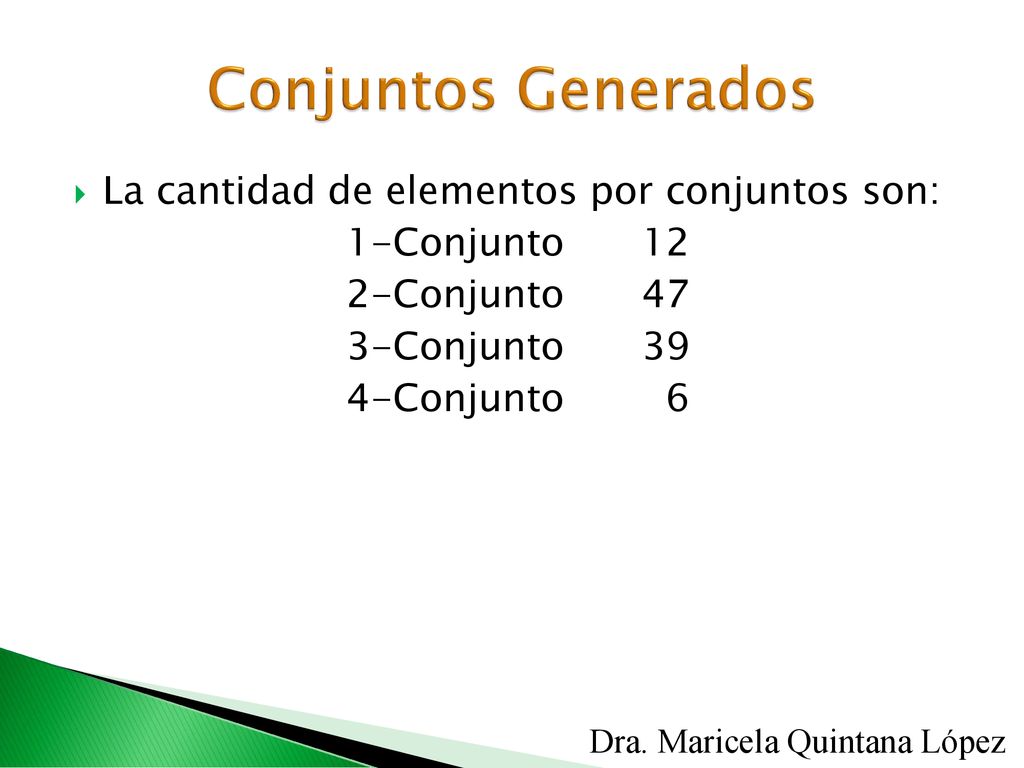 Conjuntos Generados La cantidad de elementos por conjuntos son: