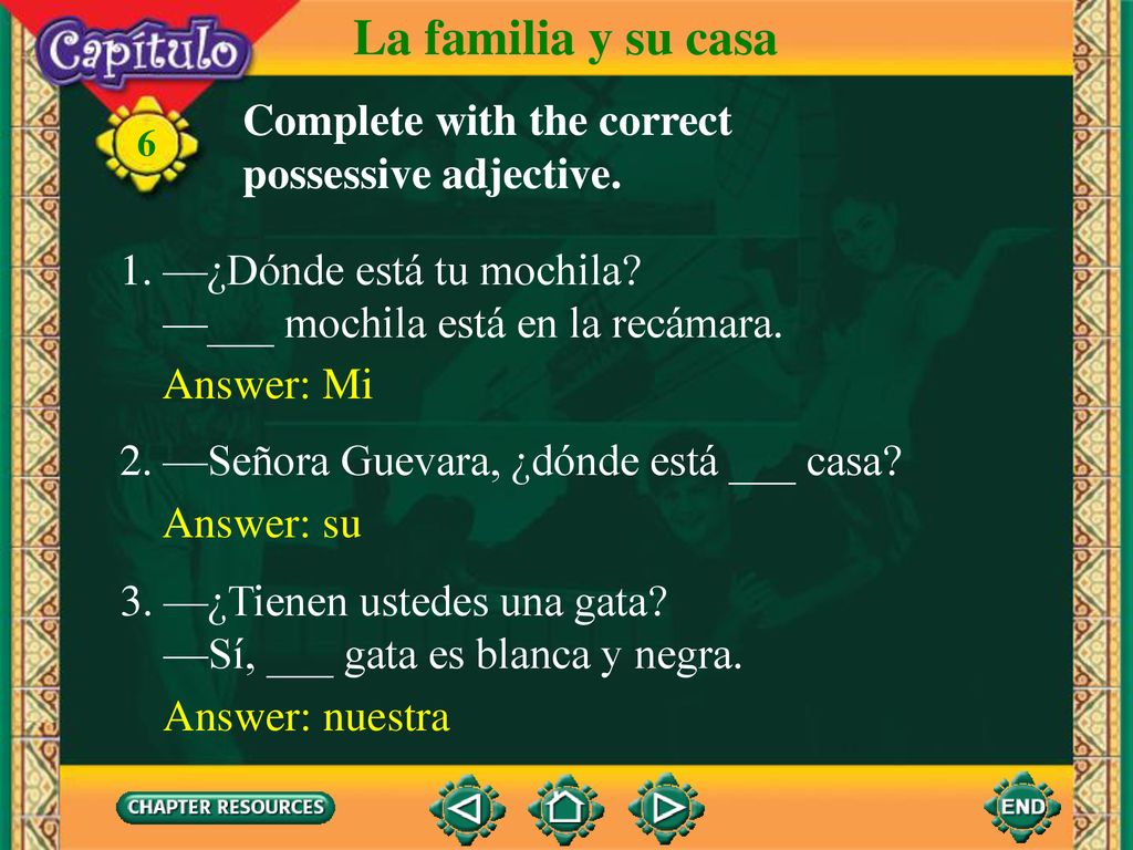 La familia y su casa Complete with the correct possessive adjective.