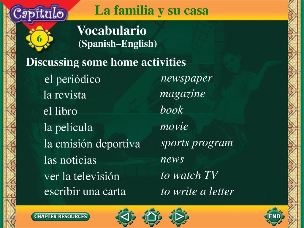 La familia y su casa Vocabulario Discussing some home activities