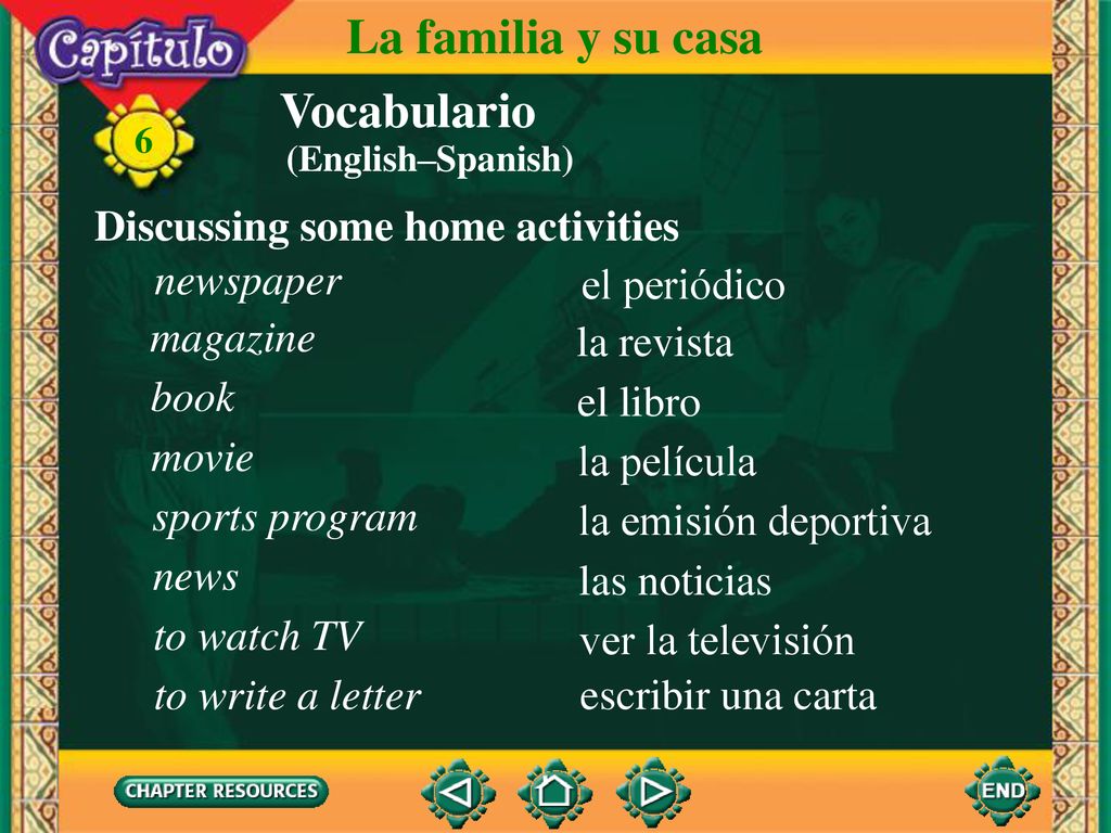 La familia y su casa Vocabulario Discussing some home activities
