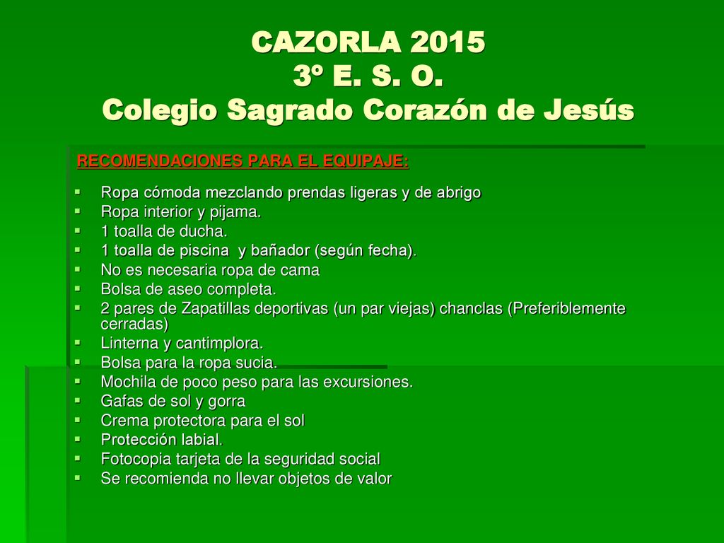 CAZORLA º E. S. O. Colegio Sagrado Corazón de Jesús