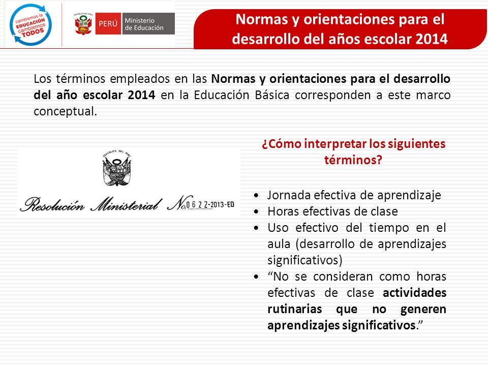 Normas y orientaciones para el desarrollo del años escolar 2014