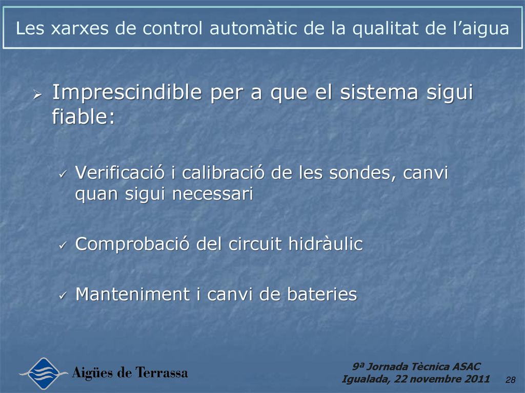 Les xarxes de control automàtic de la qualitat de l’aigua