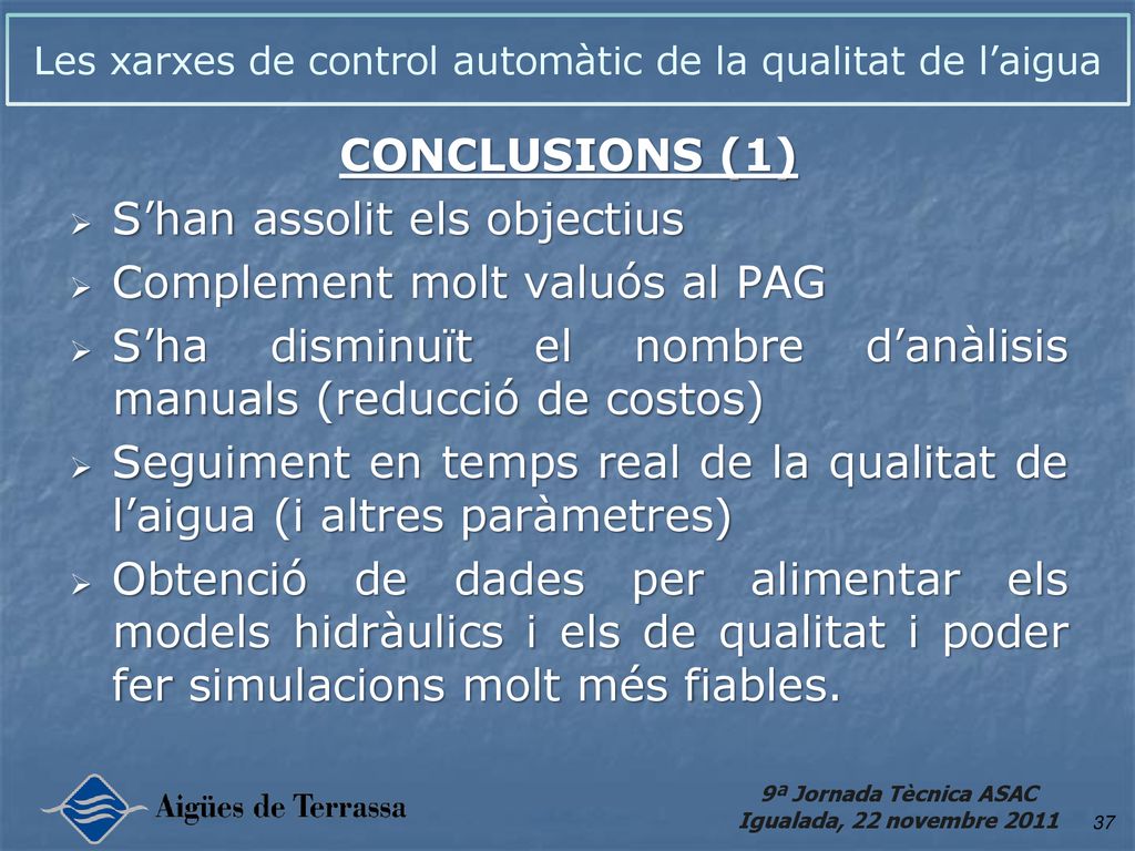 Les xarxes de control automàtic de la qualitat de l’aigua