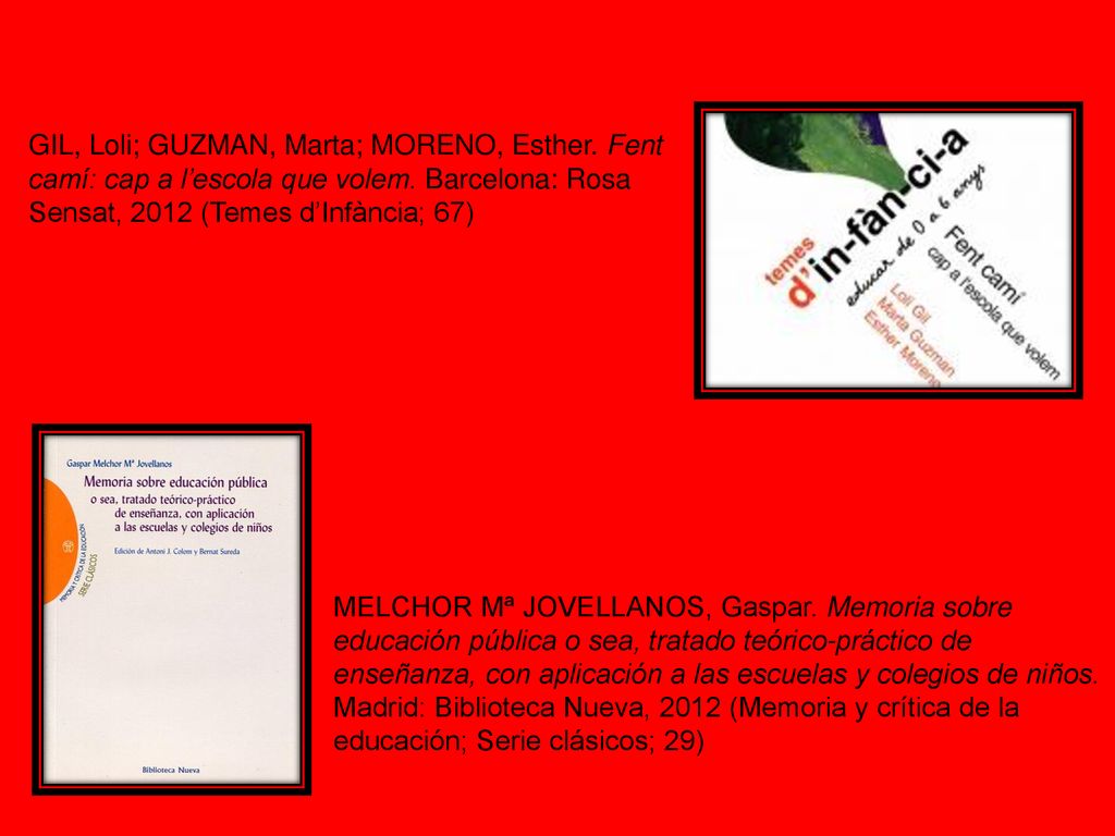 bvfdsx GIL, Loli; GUZMAN, Marta; MORENO, Esther. Fent camí: cap a l’escola que volem. Barcelona: Rosa Sensat, 2012 (Temes d’Infància; 67)