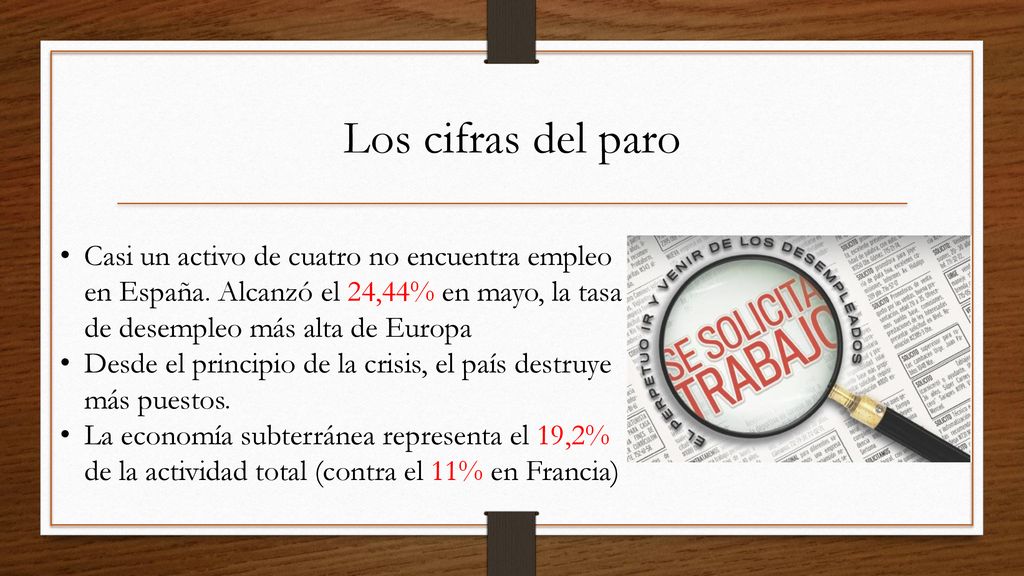 Los cifras del paro Casi un activo de cuatro no encuentra empleo en España. Alcanzó el 24,44% en mayo, la tasa de desempleo más alta de Europa.